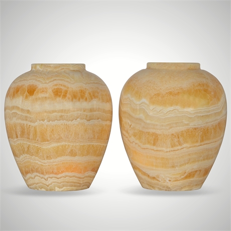 Pair of Large Onyx Vases with Striking Striations