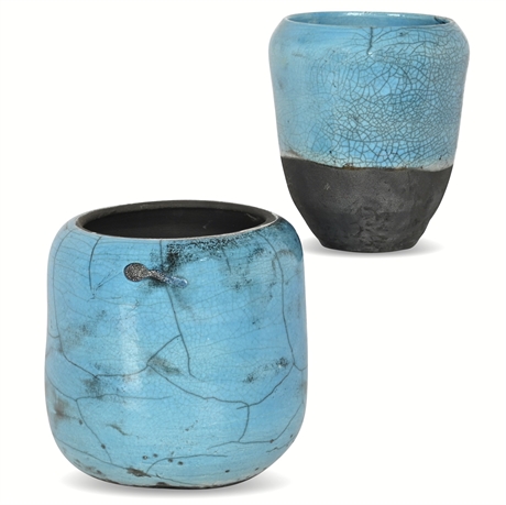 Pair of Studio Pottery Raku Vases