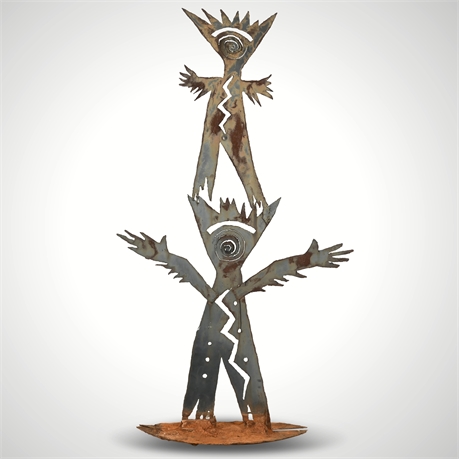 Iron Welded Metal Sculpture - Abstract Totem Design, 64” Tall