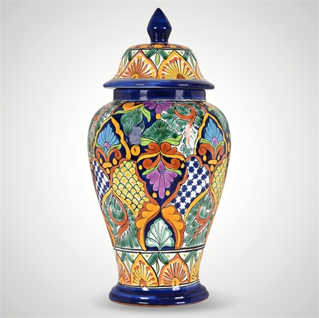 Talavera Castillo 20" Lidded Ginger Jar – Hand-Painted Mexican Pottery