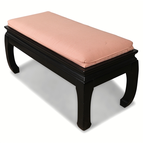 Vintage Black Wood Bench with Red Gingham Cushion — 39" Wide
