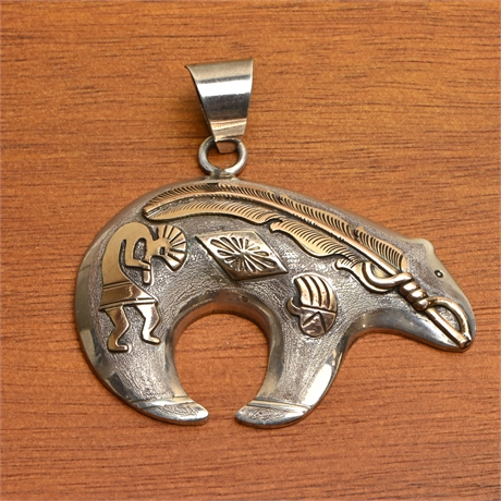 Mark Yazzie Sterling and Gold Bear Pendant