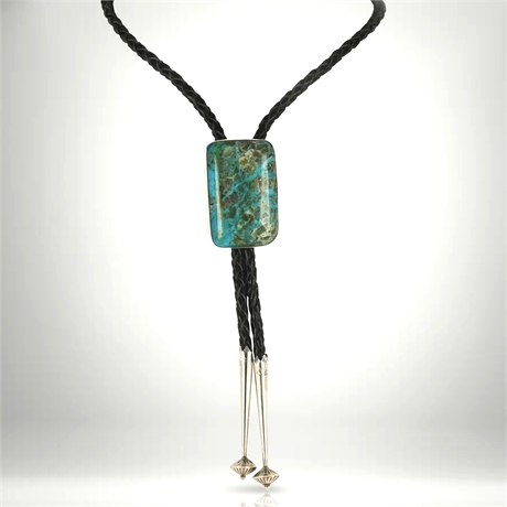 Vintage Adam Fierro Sterling Silver and Turquoise Bolo Tie