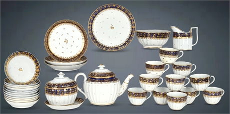 English Porcelain Tête-à-Tête Tea Service, Cobalt Blue & Gilt