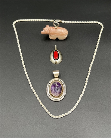 NATIVE AMERICAN PENDANT COLLECTION WITH STERLING SILVER CHAIN