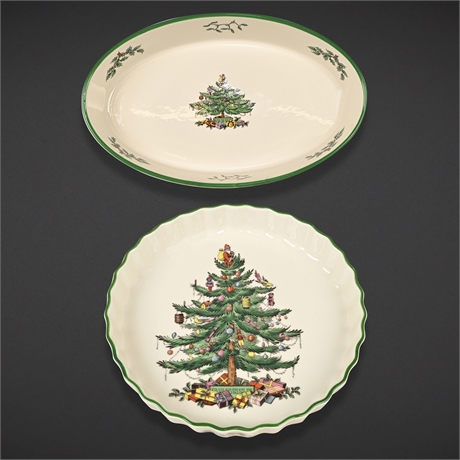 Spode Christmas Tree Bakeware Set – Quiche Dish in Box & Oval Serving