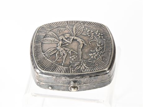 Vintage "Poudre Djer-Kiss Kerkhoff" Silver Plate Powder Compact, Art Noveau