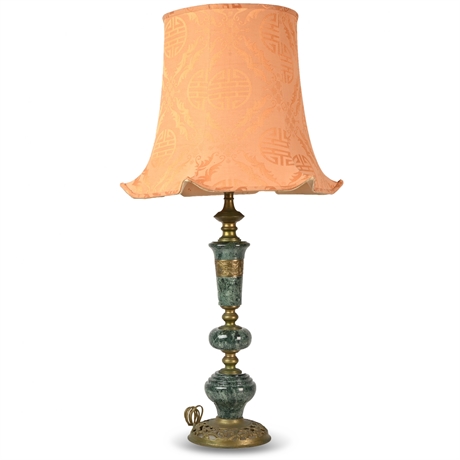 Mid-Century Stone & Brass Asian Themed Lamp