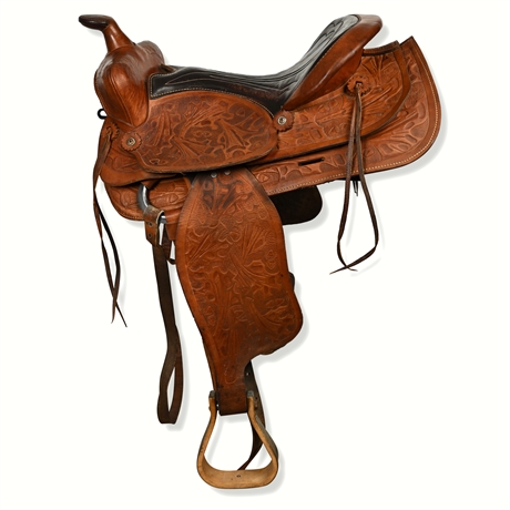 Vintage Simco Western Saddle – 19” Seat, Tooled Leather