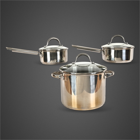 Wolfgang Puck Café Collection 3-Piece 18/10 Stainless Steel Cookware Set w/ Lids