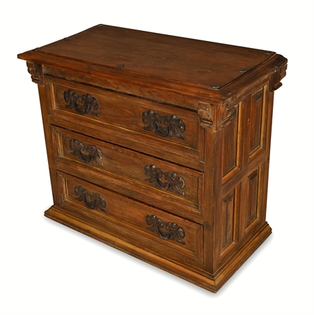 Artes de México Carved Hardwood Three-Drawer Chest, Signed S. Mora
