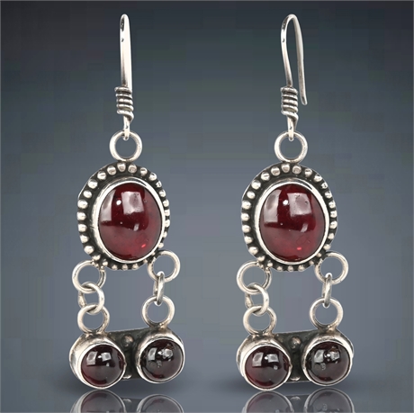 Vintage Garnet Dangle Earrings from Mexico