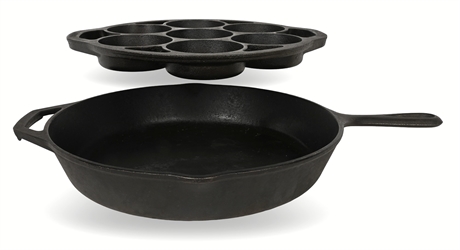 Vintage Lodge Cast Iron 7B Muffin Pan & 10SK Skillet – USA Made, Collectible