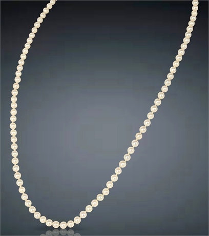 32" 7mm Akoya Pearl Necklace with 14K White Gold Filigree Clasp