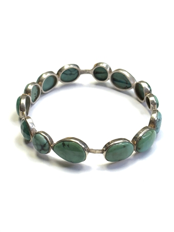 14 Turquoise Nugget Sterling Silver Bracelet