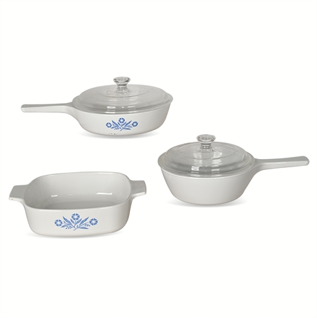 CorningWare Blue Cornflower Set — P-81-B, P-83-B, A-1-B with Lids