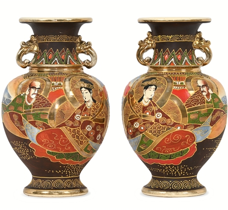 Pair Signed Japanese Satsuma Vases