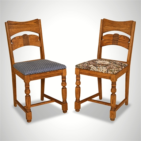 Solid Oak Dining Chairs Set of 2 Deco Style Carved Back