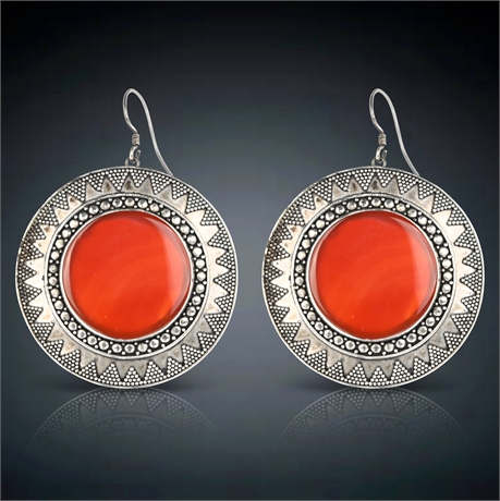 Vintage Sterling Silver Earrings with Carnelian Stone