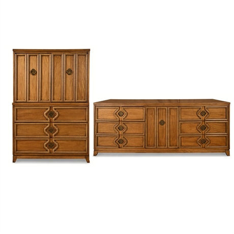Johnson Carper Mid-Century Dresser & Highboy Chest Set – Brass Pulls