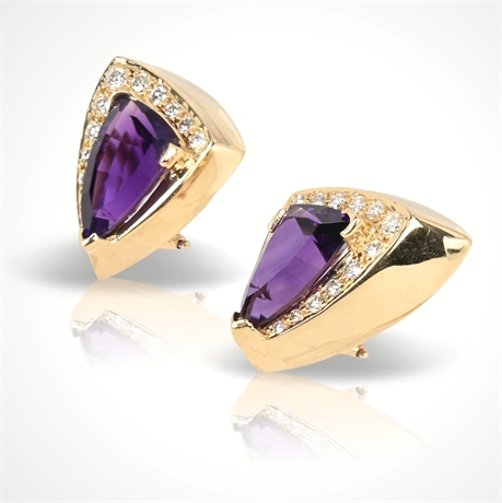 14K Gold Amethyst & Diamond Statement Earrings