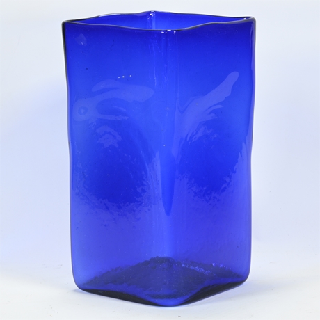 Hand Blown Cobalt Blue Square Vase
