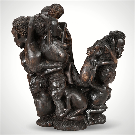 Makonde "Tree of Life" Sculpture – Signed Ngambe, Solid Ebony Ujamaa Carving