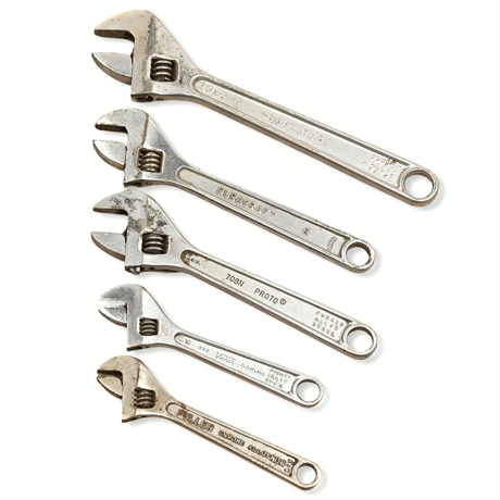 Set of 5 Adjustable Wrenches - Duracraft, Proto, Fuller | Sizes: 6", 8", 10"