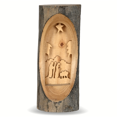 Vintage Nativity Log Carving by William Aardsma, Bailey, Colorado