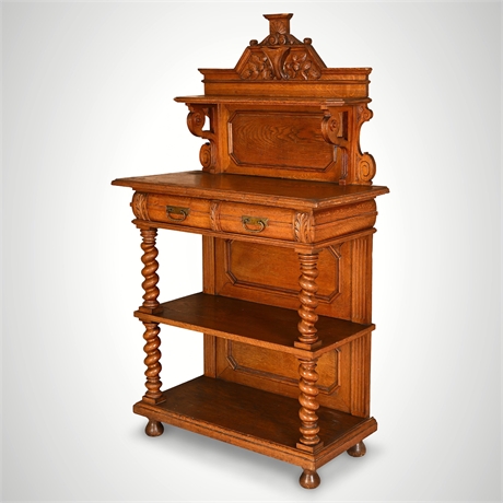 Victorian Renaissance Revival Carved Quartersawn Oak Etagere Server,  1875–1895