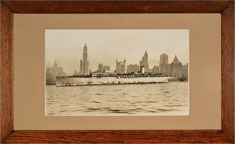 WWI-Era Photograph of USS Maui Troop Ship in New York Harbor, c.1919