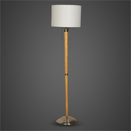 Emess Lighting Mid-Century Style Wood &amp; Brushed Nickel Floor Lamp
