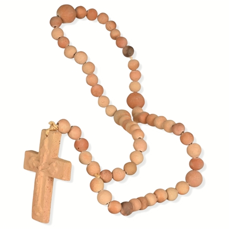 Handcrafted Terracotta Rosary with Carved Crucifix – 59 Beads