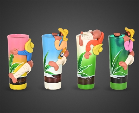 Set of 4 Mexican “Borracho” Shot Glasses – Handcrafted Folk Art