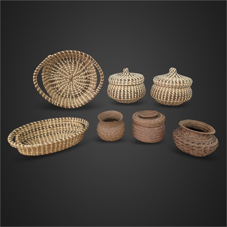 Tarahumara & Tohono O'odham Hand-Woven Basket Group, Seven Pieces