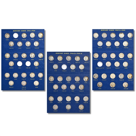 1916–1945 Mercury Dime Collection – 73 Coins – Nearly Complete Set