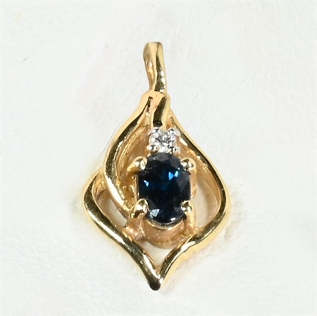 14K Yellow Gold Diamond & Sapphire Pendant