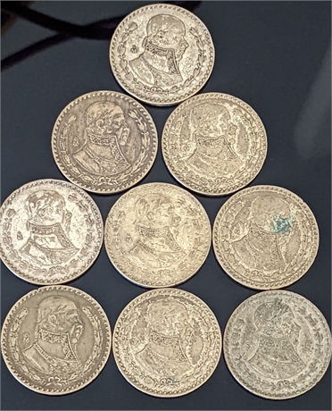 (9) 1950's & 1960's Silver Pesos