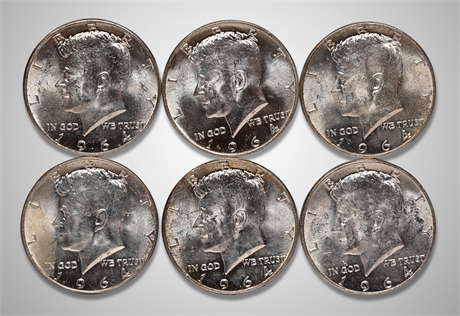 1964 (6) Kennedy Silver Half Dollars