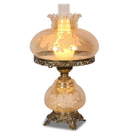 Vintage Iridescent Amber Rose Hurricane Lamp