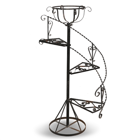 Vintage Wrought Iron Spiral Staircase Plant Stand