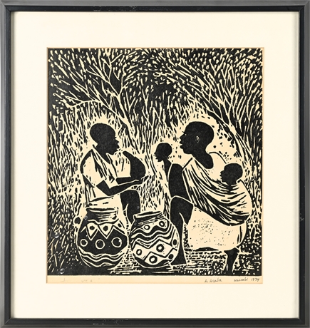 A. Agaba “Nairobi” 1974 Woodcut – #1/20, Signed, Framed