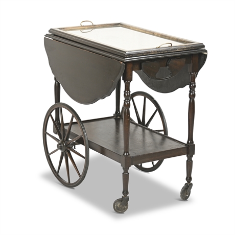Antique Drop Leaf Rolling Tea Cart