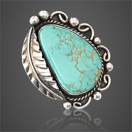 Vintage Navajo Sterling Silver Ring with Number 8 Turquoise, Size 8