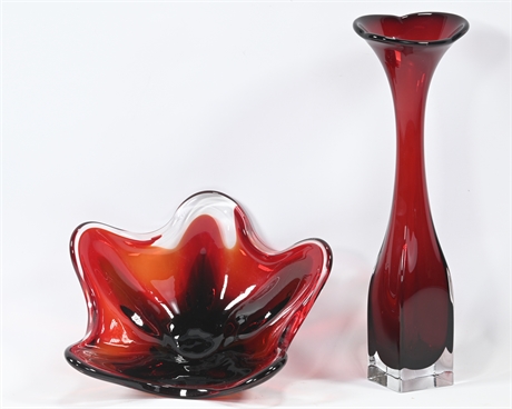 Art Glass Bowl & Vase