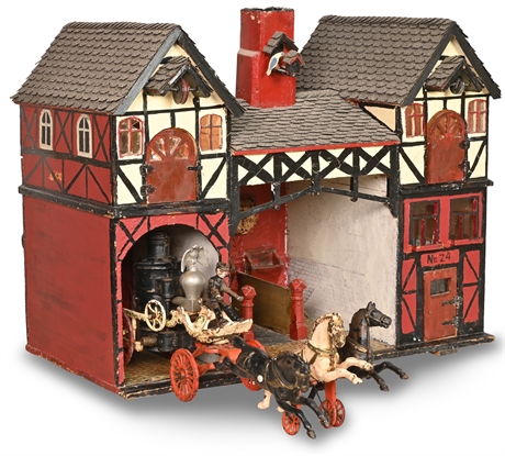 Late 1800's Firehouse Diorama & Hubley Fire Rig Truck