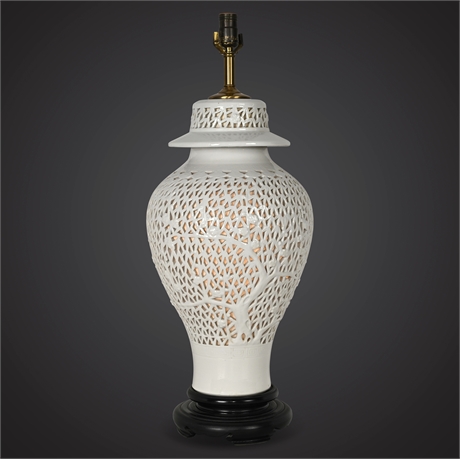 Blanc de Chine Reticulated Porcelain Lamp w/ Rice Paper Lining