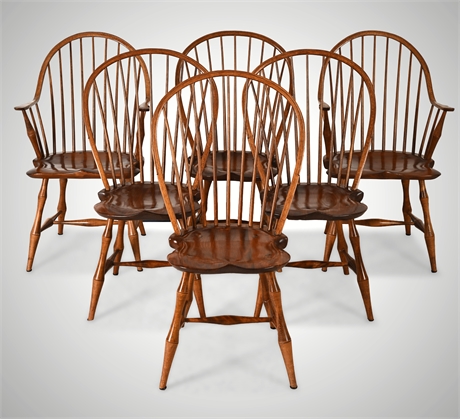 Set of Six D.R. Dimes Windsor Chairs — 4 Side & 2 Continuous Arm, Maker-Marked
