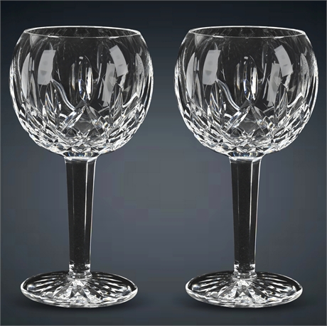 Pair Waterford Crystal Lismore Balloon Wine Stems