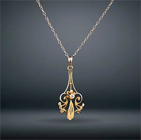 Victorian Era 10K Diamond Scroll Necklace